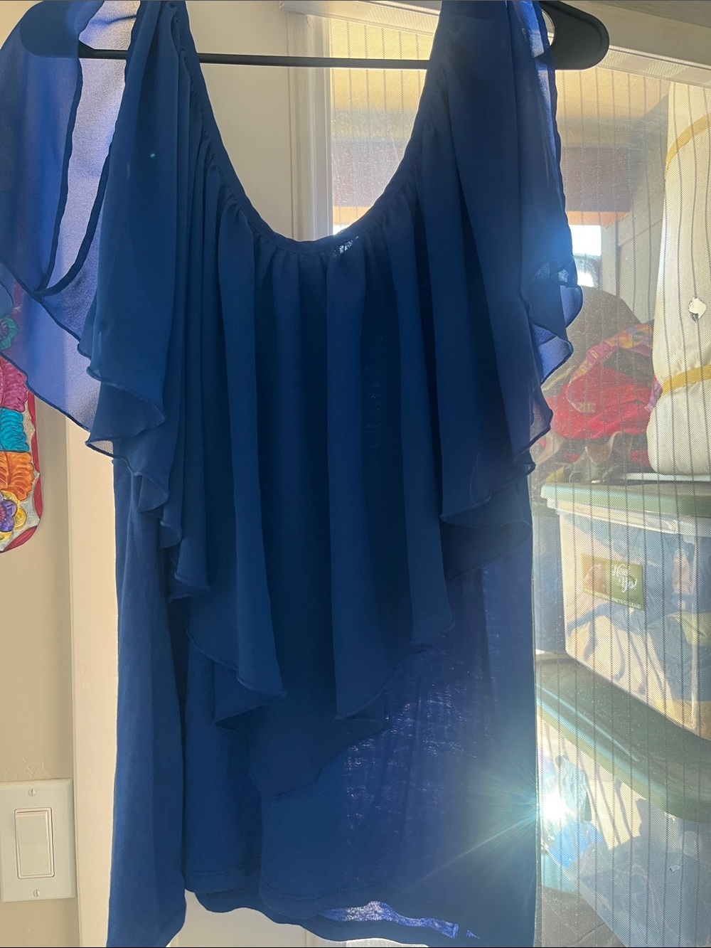 VENUS Royal Blue Ruffle Chiffon Top